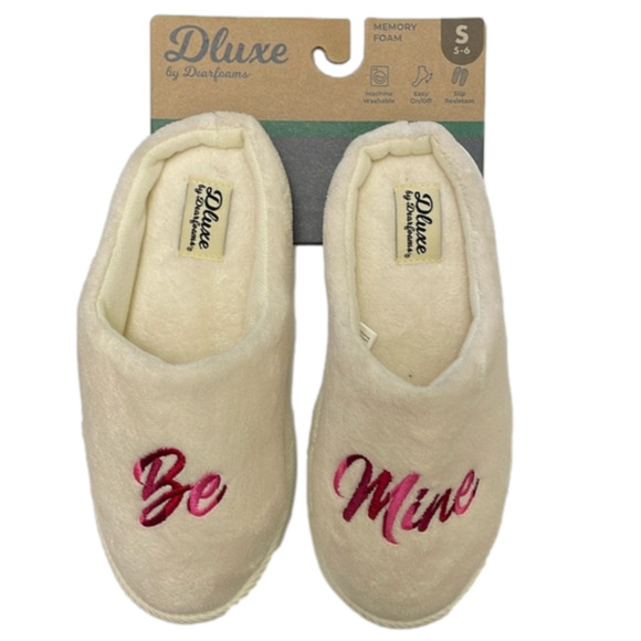 Dearfoams women’s size S 5-6 memory foam slippers cream pink Be Mine Valentine - Picture 1 of 6